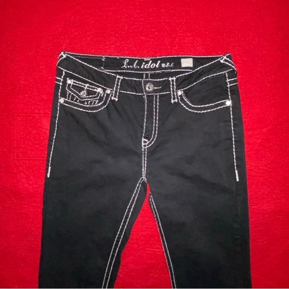 LA IDOL crystal detail Bootcut jeans in black Sz 15 - Picture 2 of 10